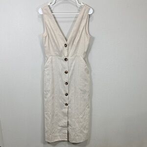 Aakaa oat Sleeveless Button Midi Dress